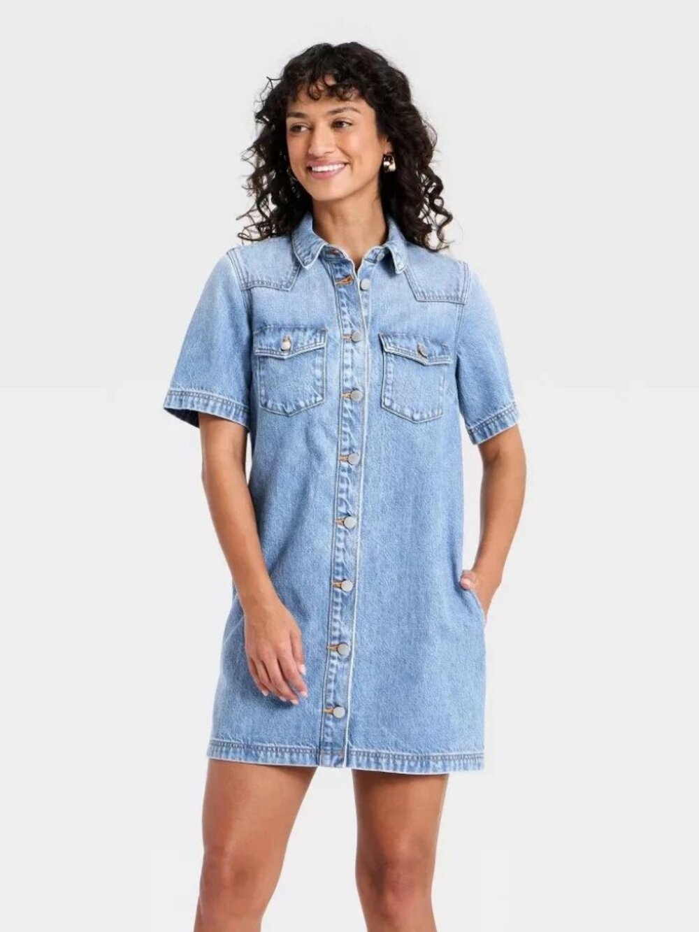 NWT Women's Universal Thread Size XS Short Sleeve Denim Mini Shirtdress
